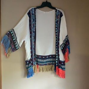 EUC kimono size S/M. Colorful fringe detail.